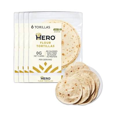  Hero Flour Tortilla - Delicious Tortilla Wraps | Soft Net Low Carb Tortillas | High Fiber, 0g Net Carbs & 80 Calories Per Serving