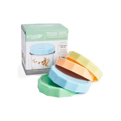 Masontops Tough Tops - Ball Wide Mouth Mason Jar Lids Plastic Leakproof - Multi Colored Plastic Mason Jar Lids - Reusable Canning Lids fit Ball Jars