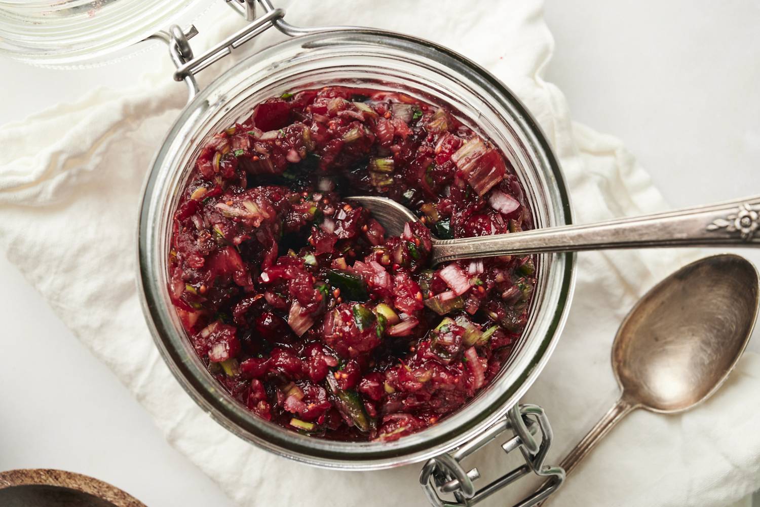 Cranberry jalapeno relish in a glass bowl.