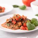 Baked Italian salmon with Italian seasoning, basil, and fresh tomato salsa.